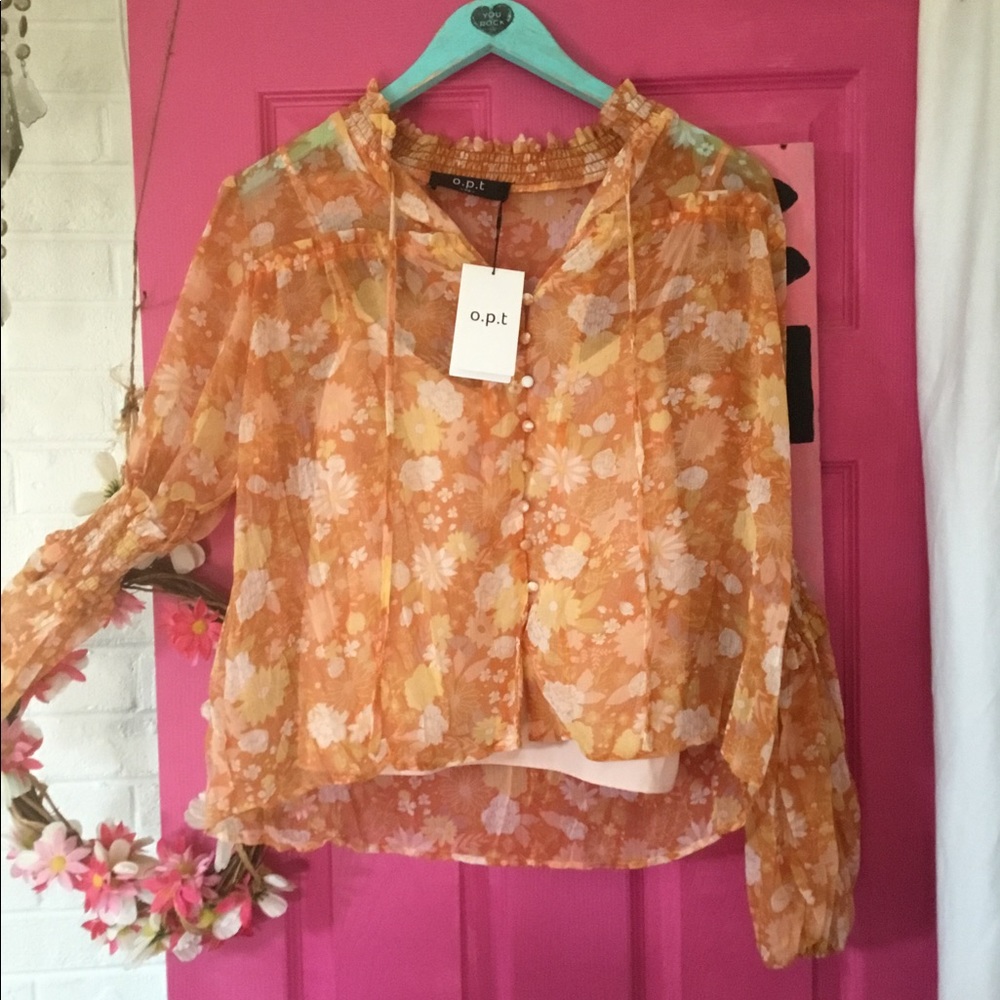 Anthropologie O.P.T Smocked Summery Bohemian Blouse Sheer